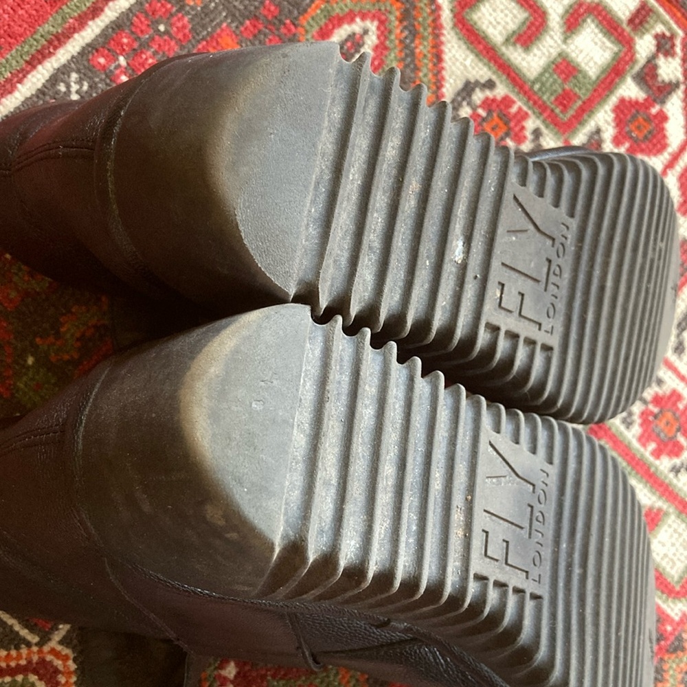 Size 8 (39) Fly London Leather Velcro Slip On Boots black wedge heel monk strap - Picture 14 of 15